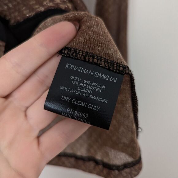 Jonathan Simkhai black brown plaid houndstooth sheer metallic button down shirt - Picture 4 of 6